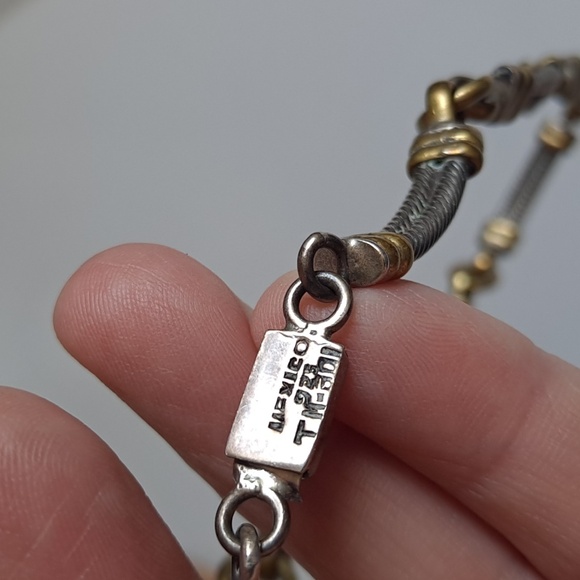 Vintage Mexico Sterling and Brass Necklace - Picture 3 of 7